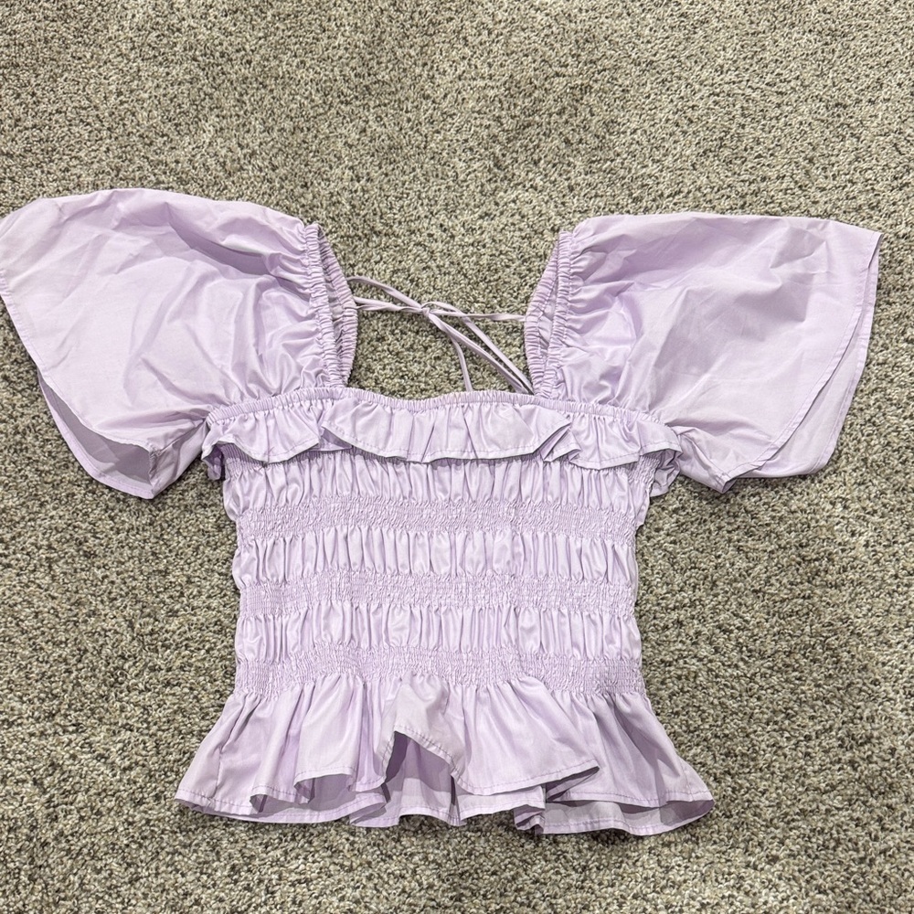 Lilac Ruffled Puff Sleeve Blouse